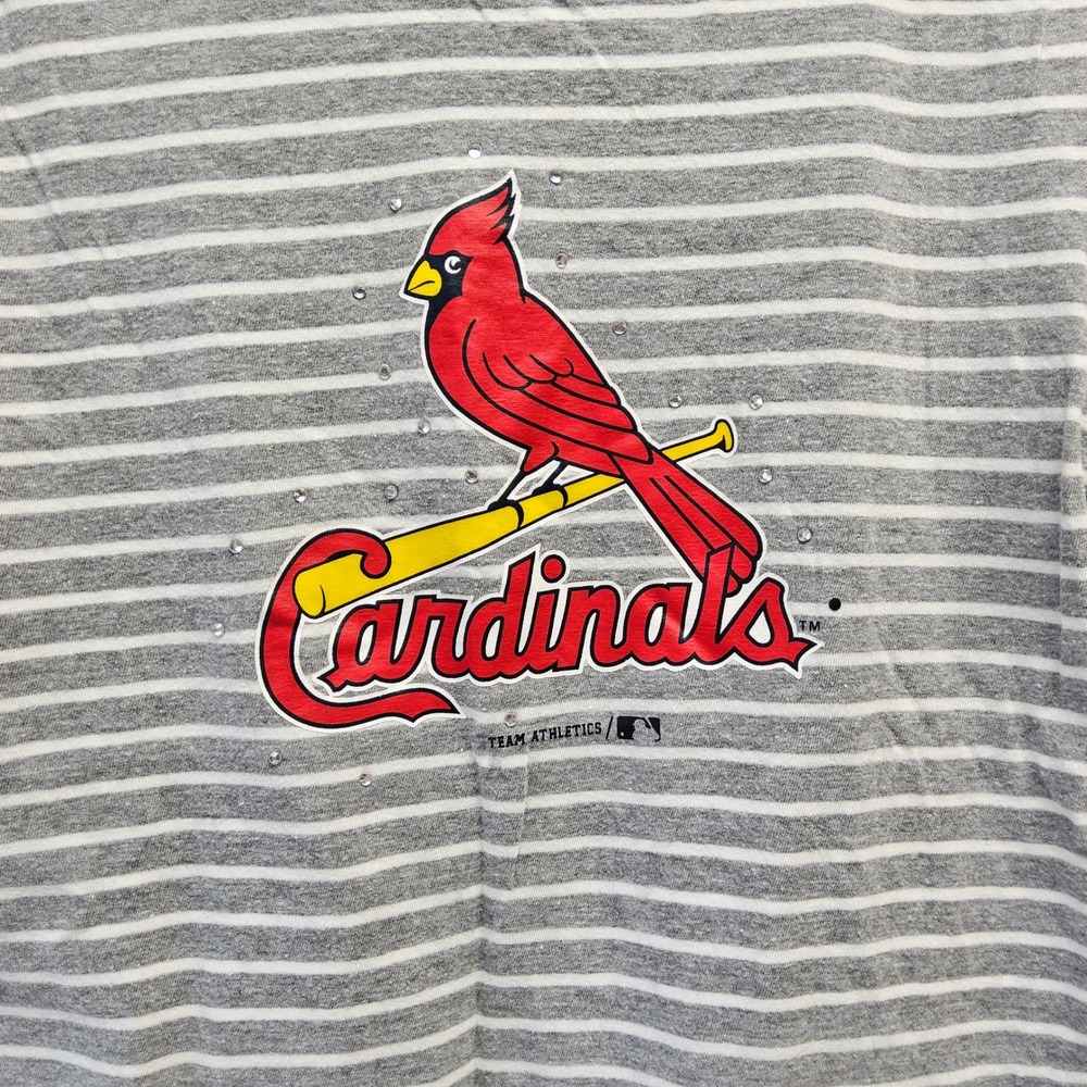 Team Athletics St. Louis Cardinals T-Shirt Kids Large 10/12 Gray Striped MLB Tee